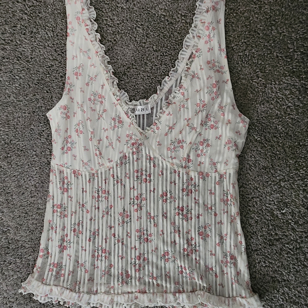 Floral Lace Trim Tank Top